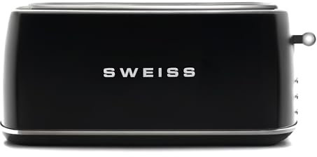 SWEISS Grille Pain Toaster GRV9 vintage, 2 Fentes, 6 Niveaux de puissance, Décongélation, Spécial Baguettes, Rapide et Uniforme, Nettoyage Facile, Tiroir ramasse-miettes, Noir, 1500 W