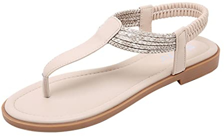 Sandales Femmes Plates Été Chaussures élastiques Plage BohèMe Rétro Tong Femme Confortable Pas Cher Sandales Mode Femme Tongs Orteils Séparateurs Chaussure Pantoufles Vacances Pas Cher