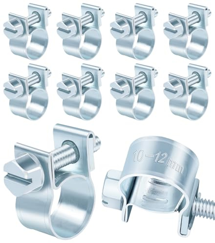 Jeboler 10-12mm Small Hose Clips, 10Pcs Mini Fuel Line Pipe Hose Clamp | Adjustable Fuel Injection Style Repair Clamp, Zinc Plated Tube Clamps for Automotive Diesel Petrol Pipe