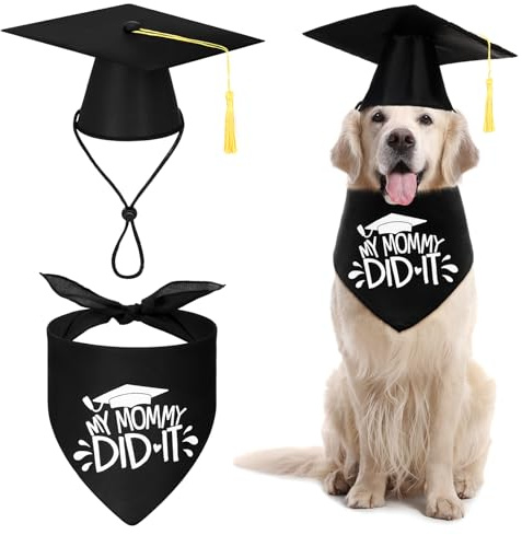 Xuniea Abschluss Hunde Bandana Hunde Abschlusskappe Haustier Abschluss Hut Doktorhut Hundehalstuch Dreieckstuch für Welpen Haustier Kostüm Zubehör für Abschlussfeiern Partyzubehör Graduation Hat