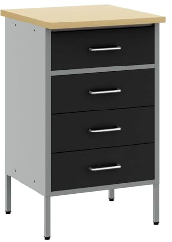 vidaXL Werkbank mit Schubladen Schwarz und Grau 50 x 55 x 85 cm | Genug Platz für Werkzeuge und Kleinteile, Langlebig aus Stahl und Holz, Stylische schwarze und graue Optik passt überall hin