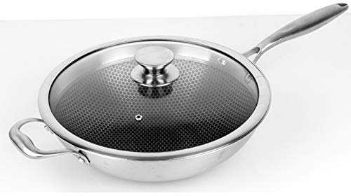 Wok sano in acciaio inox con non oleoso a nido d'ape antiaderente padella forno sicuro coperchio resistente ai graffi 32 cm