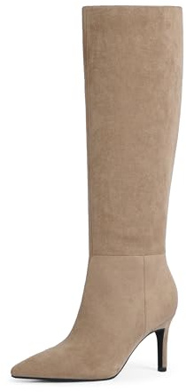 Knee High Boots Women Pointed Toe Stiletto Heel Tall Boots,Tan Suede,8 | Side Zipper,3 In Stiletto Heel,Fall Spring Winter Fashion Dress Suede Tall Boots,Evening Bridal office Long Boots