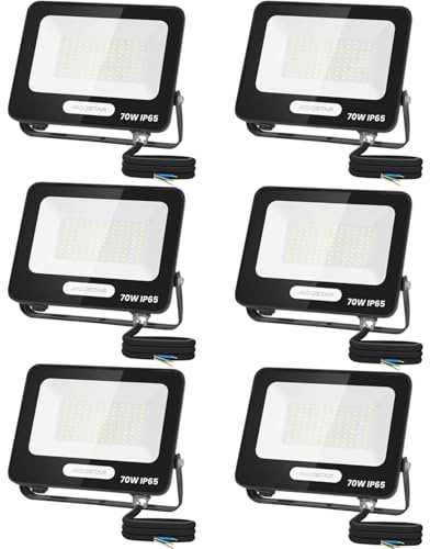 Aigostar LED Strahler Außen Innen 70W 5670LM 6500K Kaltweiss IP65, 6 PCS | Scheinwerfer IP65 Wasserdicht LED Außenstrahler für Hell Garten Garage Sportplatz Hof Fluter