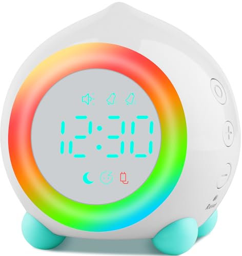 Ayybboo Wecker Kinder Digital,Kinderwecker mit Sonnenaufgangs-Simulator Zeitgesteuertes Nachtlicht,Lichtwecker mit Dualer Wecker Snooze,Schlaftrainer für Jungen Mädchen Geschenke (Weiß)