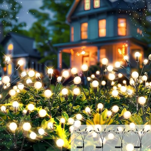 Kizozo Lot de 4 lampes solaires d'extérieur en forme de lucioles avec 8 LED, lampes solaires de jardin étanches IP65, lampes solaires pour extérieur, lampes solaires pour jardin, balcon, décoration de