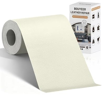 BOUYEER Pelle Adesiva per Riparazioni, 40x210 CM ecopelle toppe adesive per tessuti, Set Riparazione Ecologico & Senza Odori per Mobili/Divano/Sedili Auto/Borse/Restauro, Bianco avorio