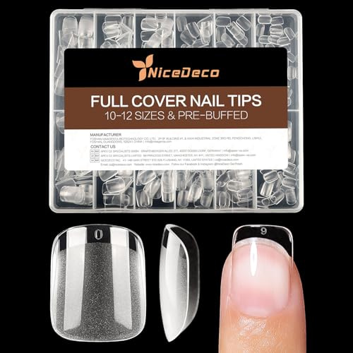 Nicedeco Uñas Postizas de Gel False Nails, 504 Piezas 12 Tamaños Forma Corta Cuadrada Tips Preformados Suaves Cobertura Completa para Extensiones de Gel Press on Nails - 011