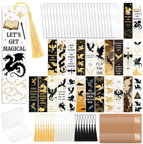 peacoblue Acryl Lesezeichen Bastelset, Drache Bookmarks Set | 121-teiliges DIY Set mit UV DTF Folien,Wasserfeste Lesezeichen Herstellung für Lesen,Schule,Klassenaktivitäten
