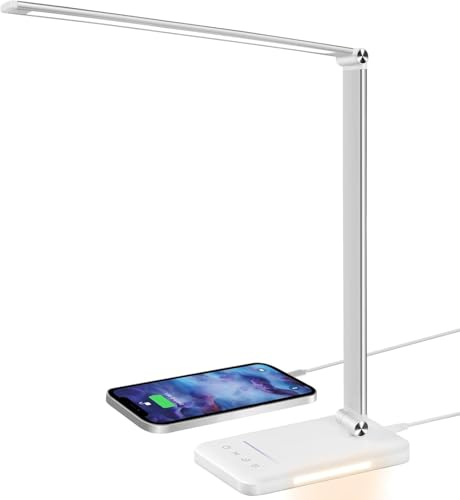 BIENSER - Lampada da Scrivania, Lampada da Tavolo a LED, 5 Colori X 10 Livelli di Luminosità Regolabili, 600LM Lampada da Lettura, Funzione di Ricarica USB, Luce Notturna, Funzione Memoria, Controllo