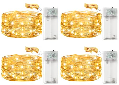 ALEGRE 4 Stk Led Lichterkette Batterie mit Timer,3M 30 LED Micro Kupferdraht LED Lichterkette mit Timer,Warmweiß Lichterketten Innen Batteriebetrieben für Weihnachten,Halloween,Silvester,Hochzeit Deko