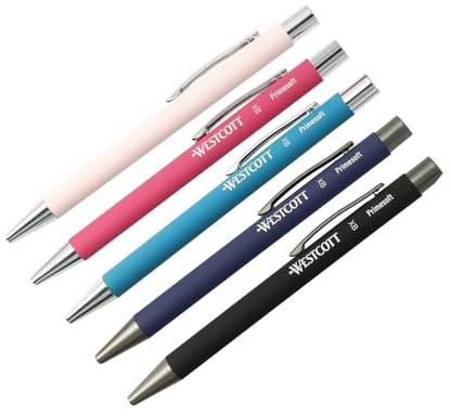 Westcott PRIMESOFT-XB Kugelschreiber 5 Stück Mix | GRS-zertifizierte Premium Kugelschreiber aus Aluminium | Dokumentenecht mit blauer/schwarzer Tinte | Strichstärke XB 1,4 mm | E-1744996 00