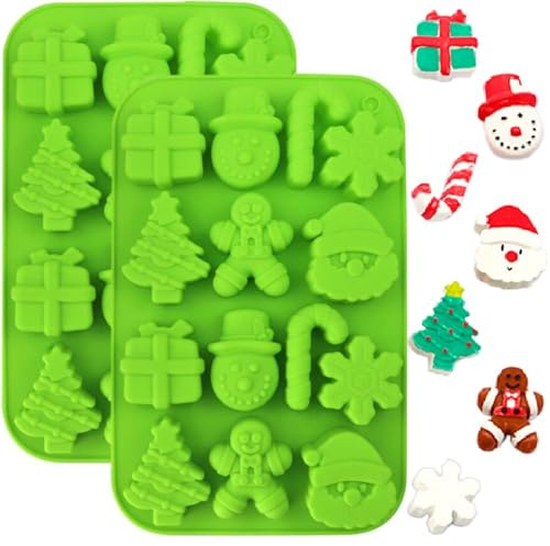 CHarmeFleur Silikonform 2 Stück Weihnachtsbaum Schneemann Santa Schnee Formen Kuchenform Seife Süßigkeiten Schokolade Muffin Gelee Wannen Backformen Für Weihnachten