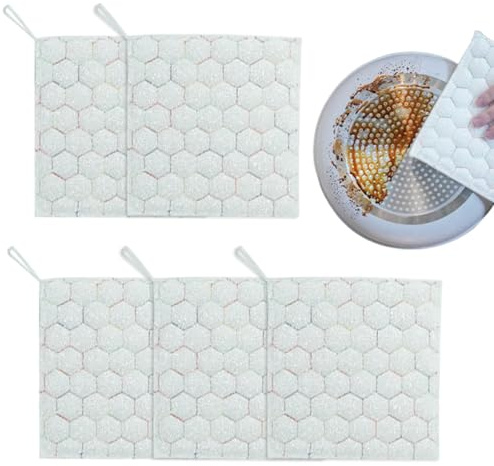 Lingettes Vaisselle, Chiffon À Récurer Avec Fil D'acier Double Face, Lavettes Réutilisables 5 Pièces pour Lunettes Salle de Bain Miroir Vitres Voiture Table Assiettes Appareils Restaurant Fenêtre