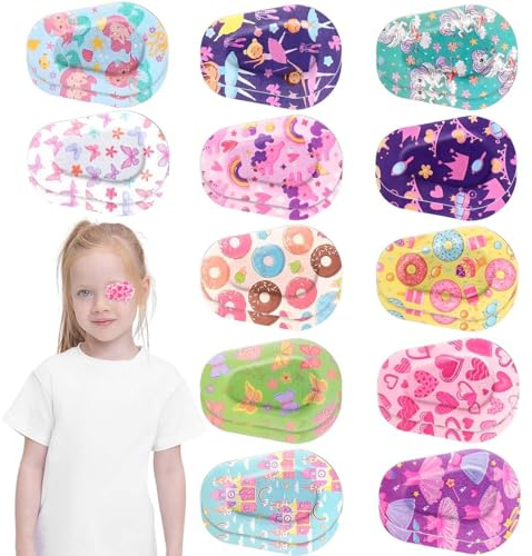 YUPZAR 24 Pezzi Bende Oculari per Bambini,Benda Occhio Pigro Bambini,Benda Adesiva Sull'Occhio per Bambini Benda Adesiva in Cotone per Bloccare la Luce Estiva per Bambini(12 Stili/Coloré)