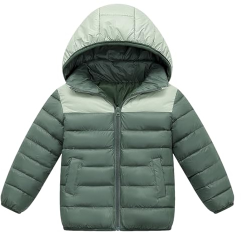 Jamron Barn vinter varm quiltad kappa lätt packbar pufferjacka med huva, B-Matcha, 160