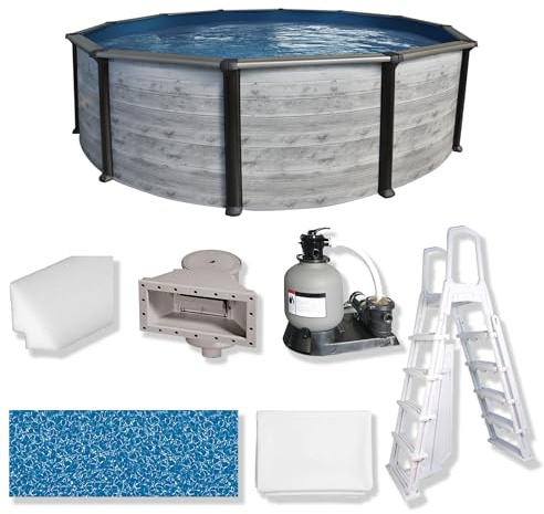 Puri Tech 15' x 52 Sunset Bay Above Ground Swimming Pool Package with Full-Print Overlap Liner, Liner Pad, Pool Cove, Skimmer, Filtration System and A-Frame Ladder for Complete Backyard Pool Setup