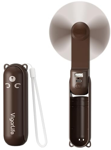Morelax Ventilador de mano, mini ventilador 3 en 1, 2000 mAh, batería recargable, ventilador portátil USB, pequeño con función de linterna, gadgets de viaje, color marrón