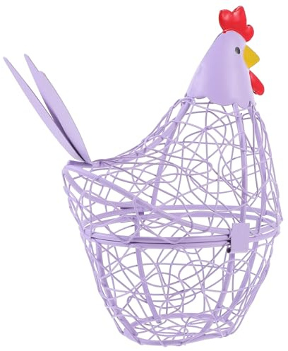 Homoyoyo Hen Shape Egg Basket Iron Wire Kitchen Egg Holder Decorative Farmhouse Style for Countertop Organization