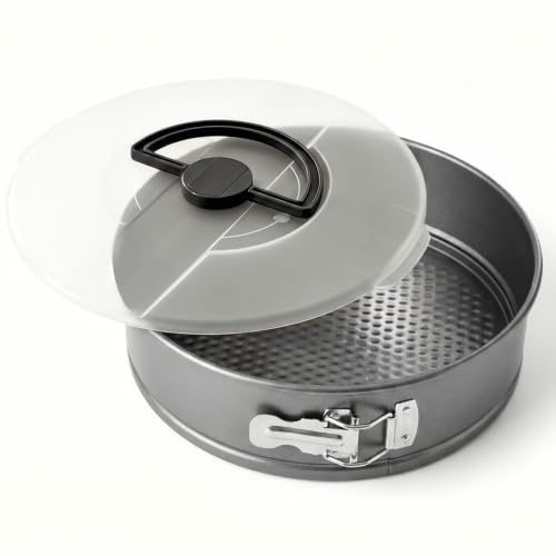 YuLiMirich Molde redondo de acero al carbono, molde redondo con tapa, molde para tartas con tapa, molde redondo con revestimiento antiadherente, molde redondo con base plana para tartas de queso