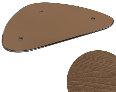 Fijinhom Couchtisch in Walnuss-Optik, Dreieckiger Wohnzimmertisch im Mid-Century Design, Glastisch mit 8mm Gehärtetem Glas & 18mm MDF-Beinen, Braunes Glas, 80x48x40cm