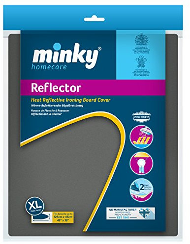 Minky Reflector Ironing Board Cover, Heat-Reflective Iron Board Cover, Large Ironing Board Covers 125 x 45 cm, Drawstring & Foam Padding, Made in the UK