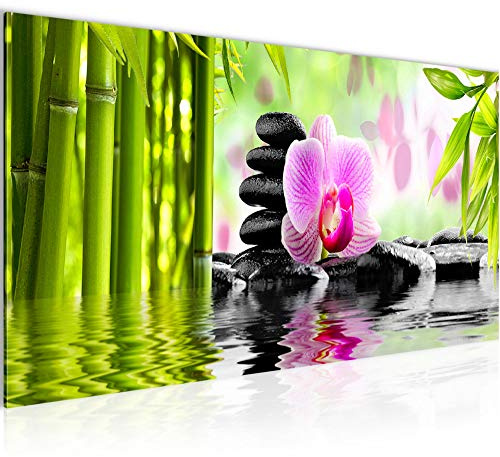Runa Art Wandbild Orchidee Feng Shui 1 Teilig 100 x 40 cm Modern Bild auf Vlies Leinwand Steine Zen Wohnzimmer Schlafzimmer Pink 502012a