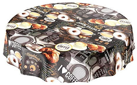 ANRO Wachstischdecke Wachstuch Tischdecke abwaschbar Kaffee Donats Croissant Rund 140cm