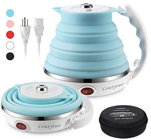 Ultrathin Upgraded Food Grade Silicone Travel Foldable Electric Kettle Boil Dry Protection Portable with Dual Voltage and Separable Power Cord,555ML 110-220V US Plug
