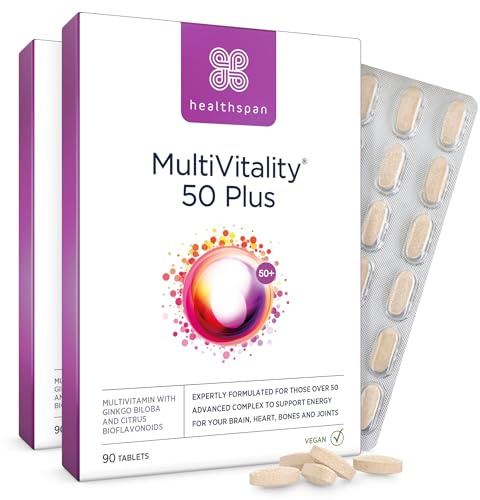 Healthspan Multivitamin 50 Plus | Advance Multivitamin for over-50's | Immune Health Support | 13 Vitamins & 12 Minerals | Ginkgo Biloba & Citrus Bioflavonoids | Vegetarian (90 Tablets)