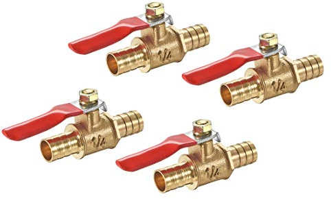 sourcing map Robinet à Tournant Sphérique Vanne Arrêt 10mm Tuyau Barbillon à 10mm Tuyau Barbillon Tuyau Tuyaux Tube Raccords 180 Degré Opération Poignée Laiton Valve Paquet de 4