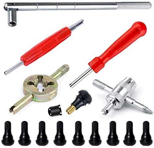 QISF 15 Piezas Herramientas de las válvulas de los neumáticos Removedor de válvula Set con Válvula de Neumático TR412 para Automóviles Motocicletas Camiones Vehículos