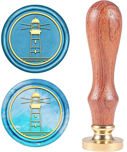 CRASPIRE Wachs-Siegel-Stempel, Siegelwachsstempel Leuchtturm Retro Holzstempel Wachssiegel 25 mm Abnehmbar Messingdichtung Holzgriff Für Umschläge Einladungen Hochzeit Verschönerung Flasche Dekoration