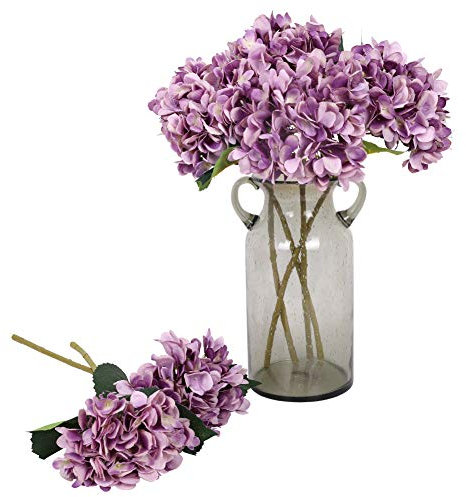 Kisflower 6Pcs Hortensia de Seda Flores Artificiales Hortensia Realista Ramo de Flores para la Fiesta de Bodas Oficina Decoración para el hogar (púrpura)