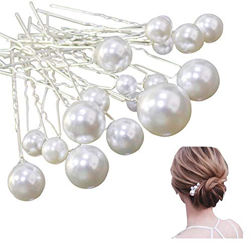 18 forcine per capelli con perle di dimensioni miste, a U, alla moda, eleganti per matrimoni, fidanzamenti, feste, acconciature da sposa, decorazioni per capelli con perle