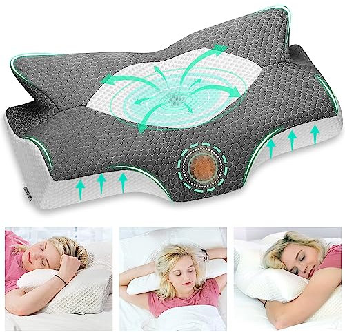 Elviros Orthopädisches Kissen aus Memory Foam, Seitenschläferkissen Nackenstützkissen, Kopfkissen Nackenschmerzen, Ergonomisches Schlafkissen für Nacken-und Schulterschmerzen, 64 x 12,5/10,5 x 38cm