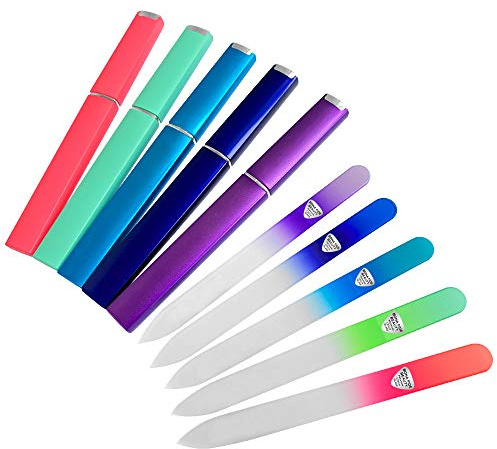 Limas de cristal para uñas, lima profesional de uñas con estuches, forma suavemente las uñas con precisión experta, disfruta de un acabado suave – 5 piezas Bona Fide Beauty Premium de vidrio checo