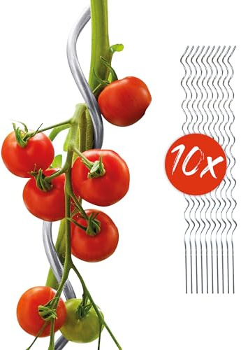 bellissa Tomatenspirale Rankhilfe Pflanzenstütze 10er-Set Aluminium 180 cm | Ø 10 mm für Tomaten, Gurken etc., stabile Pflanzstäbe für Garten, Hochbeet & Töpfe, wetterfest & wiederverwendbar