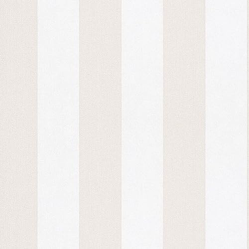 marburg Tapete Greige weiß Streifen HAILEY für Wohnzimmer, Schlafzimmer oder Küche Made in Germany 10,05m x 0,53m Premium Vliestapete 82260