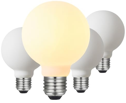 LED Light Bulb G25/G80 Dimmable Flick-Free Matt Porcelain White 120V 6W 2700K CRI95 High Color Accuracy Light Globe, 550LM, 55W Equivalent Edison Bulb 4-Pack