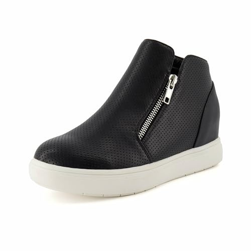 CUSHIONAIRE Hart Womens Casual Shoes with Dual Zippers- Lightweight Hidden Wedge Fashion Sneakers for Women, Black 8