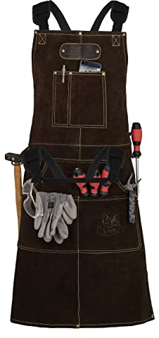Black Forest Fox ROUGH Arbeitsschürze Lederschürze aus Büffel Wild Leder Schürze, Rauleder, Grillschürze, Gastronomie, Barista, Kochschürze | 61x94 cm | Variabel von M - XXL in 3 Farben