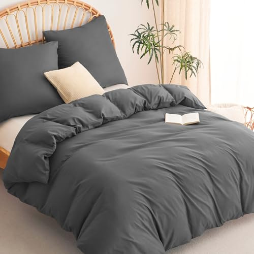 WAVVE Bettwäsche 200x200 3teilig Anthrazit - 80x80 Kissenbezüge, Mikrofaser | Bettbezug 200x200cm mit 2 Kissenbezüge 80x80cm, 2x2 m Bettwäsche-Sets mit Reißverschluss, Oeko-TEX, Weich & Bügelfrei, Grau