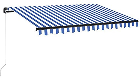 Festnight Gelenkarmmarkise Sonnenmarkise Einziehbare Markise Terrassenmarkise Balkonmarkise mit Handkurbel Sonnenschutz Terrasse Balkon mit Beleuchtung 350x250 cm Blau und Weiß
