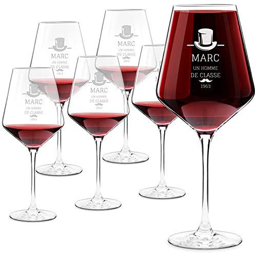 Maverton Copas de Vino de Cristal Grabadas 530 ml - Set de 6 - Regalos Originales Para Hombre - Cumpleaños Feliz - Regalo Novio - Regalo Dia Del Padre - Verdadero
