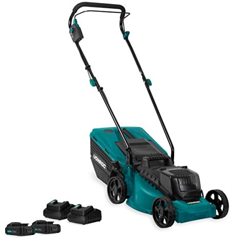VONROC Tondeuse à Gazon sans Fil 40V - Moteur Compact et Léger - Bac à Herbe 30 L, Hauteur de Coupe Réglable 30 à 70 mm - Moteur sans Balais à Charbon - 2X Batteries 2.0Ah + Chargeurs Inclus