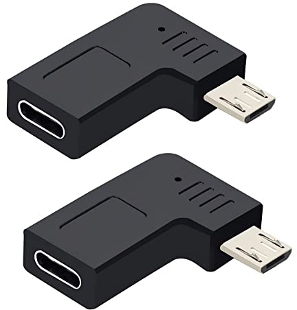 GELRHONR Abgewinkelter Micro-USB-auf-USB-C-Adapter, 90-Grad-Micro-USB-Stecker auf Typ-C-Buchse für Smartphone-Dashcam-Auto-Navigationssystem-2 STÜCKE (Linker Winkel Micro-USB auf Typ-C)