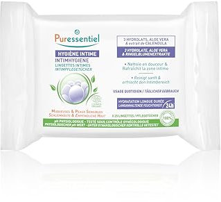 Puressentiel - Hygiène intime - Lingettes intimes – Nettoyantes et rafraîchissantes - Muqueuses et peaux sensibles - Hydratation longue durée 24H - Usage quotidien - x25