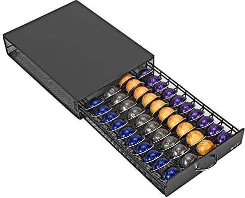 Vinsani 40 Coffee Pod Storage with Sliding Drawer Compatible with Nespresso Vertuo Vertuoline Pods Capsules Durable Space Saving Stackable Pods Holder Tray Organiser Box Anti-Vibration Design