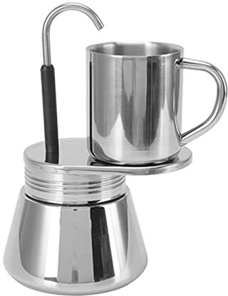 CHICIRIS Stovetop Espresso Maker, Mini Juego de Ollas Moka de Acero Inoxidable 1 Taza, Italiana Mocha de un Pico con Taza, 220ML/7.4oz
